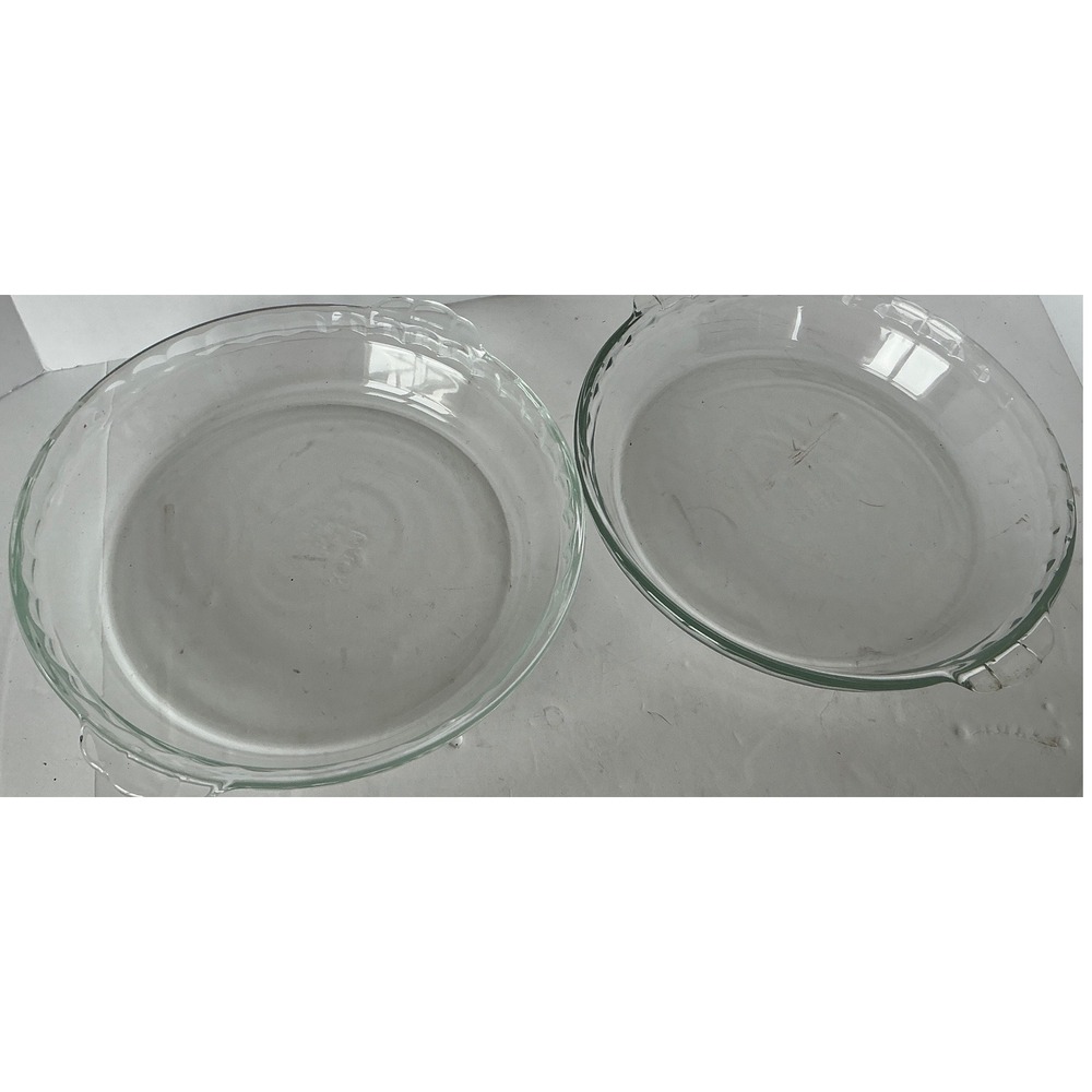 Pyrex Vintage Glass Pie Plate Set 2 Fluted Rim 9 Inch Clear Round Baking Dish